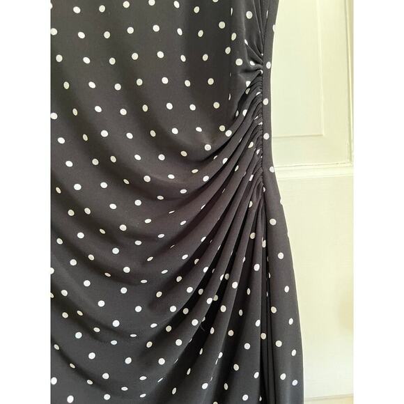 Lauren Ralph Lauren Polka Dot Ruched Midi Sheath Dress Black White Women's 8 - Picture 5 of 12